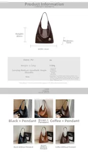 Size guide for vintage PU leather tote and shoulder bag showing precise dimensions