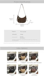 Detailed size specifications and color options for the retro matte PU suede hobo bag