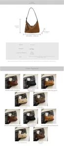 Detailed size specifications of the vintage PU suede hobo bag with dimension markings