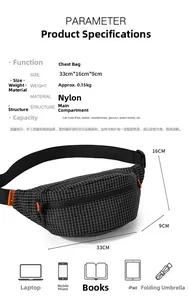 Detailansicht der leichten Nylon-Brusttasche mit Abmessungen 33cm x 16cm x 9cm und Struktur