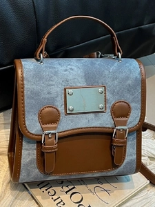Vintage Denim Patchwork Backpack For Women Retro PU Leather College Style Small Square Handbag Crossbody Bag Casual Daypack