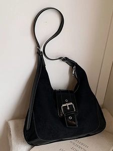 Retro Damen Wildleder PU Patchwork Hobo Tasche Vintage Achsel Schulter Umhängetasche Tragetasche Mit Metallschnalle Lässige Mode Handtasche