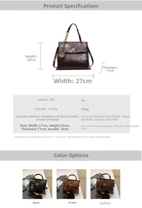 Detailed size chart for retro PU backpack with dimensions 27x22x11cm and weight 0.6kg