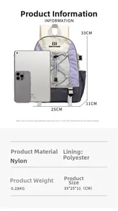 Detailed size comparison of the 33x25x11cm outdoor backpack with an iPad for scale