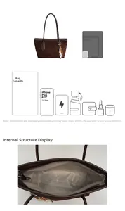 Detailed interior view of a vintage brown suede tote bag showing zipper pocket and iPhone capacity