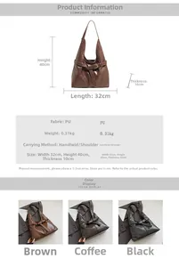 Detail specifications for PU tote bag showing 0.31kg weight and 32x40x10cm dimensions