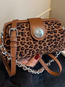Vintage Leopard Print Velvet Crossbody Bag For Women Fashion Chain Strap Mini Pillow Bag Small Shoulder Bag Trendy Handbag