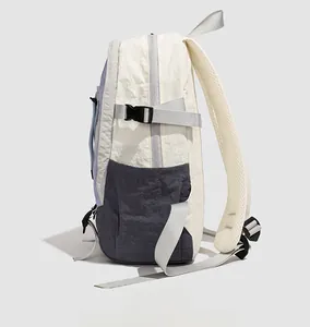 Side view of outdoor backpack with side buckles and honeycomb mesh shoulder straps