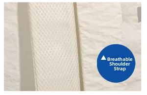 Close-up of white breathable honeycomb mesh fabric on ergonomic backpack shoulder straps