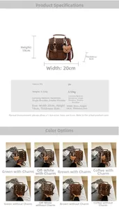 Detailed size guide for leopard print backpack with crossbody and handheld dimensions