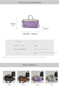 Detail showing dimensions and four colors of a lightweight waterproof travel bag