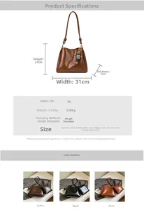 Detailed size specifications and material properties for the vintage PU leather tote bag