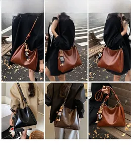 Detail shots of large tote bag with knot strap and plush rabbit charm in urban settings