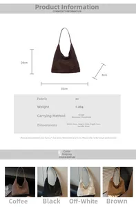 Size chart showing dimensions for large PU leather cutout tote bag with color options