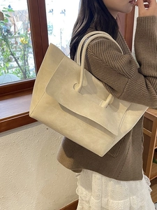 Minimalist creamy beige large capacity tote bag with matte PU leather and thin straps