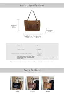 Detailed dimension guide for large PU leather tote bag with embossed MORCHI logo