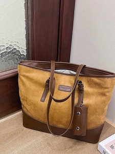 Large leopard print tote bag in mustard suede and brown leather for travel and daily use
