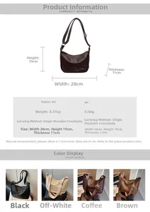 Detailed size chart and specifications for the PU leather dumpling crossbody bag