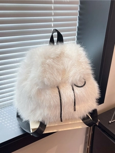 Women Plush Faux Fur Backpack Large Capacity Drawstring School Bag Autumn Winter Fashion Travel Shoulder Bag Handbag