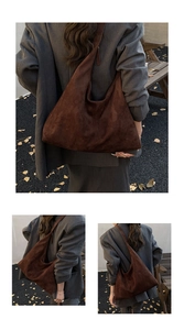 Große dunkelbraune Hobo-Tasche aus Wildleder mit minimalistischem Vintage-Schulterdesign