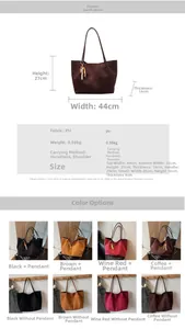 Detailed size chart and multi-color options for the minimalist faux leather tote bag