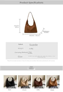 Detaillierte Größenangaben für große Vintage-Hobo-Tragetasche aus Wildleder für Damen