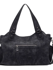 Large vintage charcoal tote bag in matte suede leather with dual straps and side pockets