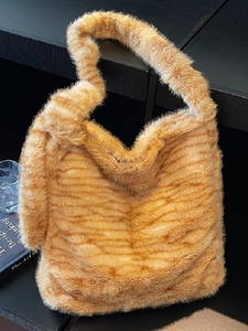 Women Large Capacity Faux Fur Tiger Leopard Print Tote Bag Soft Plush Shoulder Bag Animal Pattern Handbag Winter Fashion Satchel