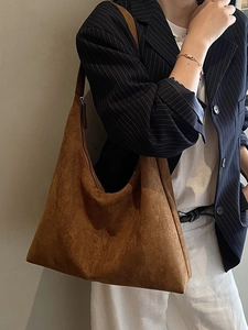 Vintage braune große Tragetasche aus Wildlederimitat minimalistische Schultertasche