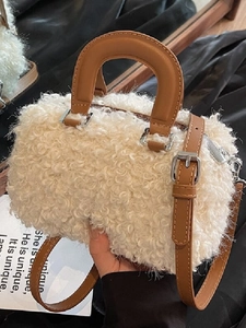 Women Faux Fur Lamb Wool Boston Bag Small Pillow Crossbody Shoulder Bag Autumn Winter Niche Fashion Plush Handbag