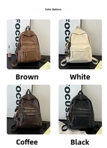 Collage showing vintage leather backpacks in brown, white, coffee, and black colors