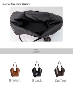 Detailed interior view of a large tote bag with zipper pocket and three color options