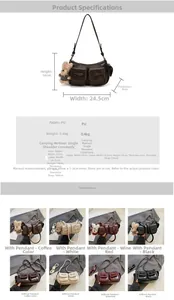 Detailed size chart and multi-color product display for the retro PU shoulder bag