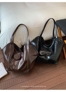 Deep brown and black faux leather tote bags with glossy finish for daily commute