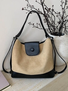 Women Large Capacity Tote Bag Two-Tone PU Leather Versatile Shoulder Crossbody Bag Retro Commuting Backpack For Daily Travel