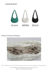 Detailansicht der gesteppten Wolktasche mit Reißverschluss und glattem Satinfutter