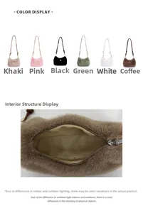 Vue détaillée de la fermeture zippée et de la doublure du sac bandoulière en peluche