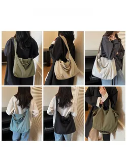 Collage of large commuter tote bags in multiple colors showing fit and carry style