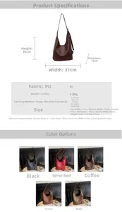 Detailed size chart for large and small soft PU leather hobo bags with dimensions
