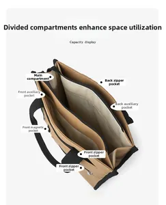 Interior view showing six functional compartments of the large canvas tote bag