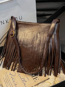 Vintage Fransen Quaste Eimertasche Für Damen Retro PU Leder Umhängetasche Bohemian Kleine Umhängetasche Casual All-Match Handtasche