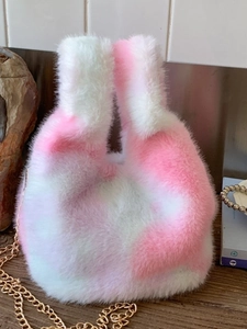 Women Winter Fashion Large Capacity Plush Bucket Bag Soft Faux Fur Handbag With Metal Chain Shoulder Strap Daily Bag