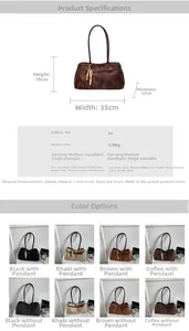 Detailed size specifications and material parameters for retro suede shoulder bag