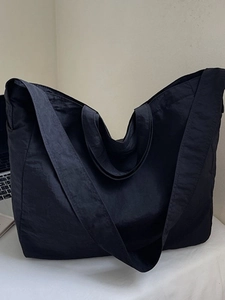 Sac Fourre-tout en Toile Grande Capacité pour Femmes Sac à Bandoulière Décontracté Couleur Unie Texture Froissée Sac de Navette Large Bandoulière