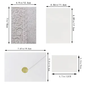 Size guide showing dimensions for the laser cut invitation cover, inner sheet, and envelope