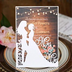 Invitations de Mariage Découpées au Laser Papier Perlé Silhouette Creuse Mrs Mrs Mr Mrs Cartes d'Invitation pour Mariage Anniversaire Fête Célébrations