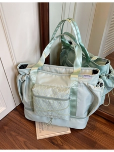 Mint green large capacity nylon travel tote bag with dry-wet separation and shoe compartment