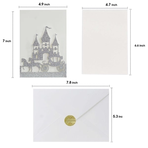 Glitter silver laser cut castle wedding invitation set with carriage and envelope