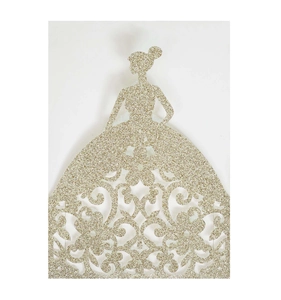Laser-cut gold glitter wedding invitation featuring an elegant girl silhouette design