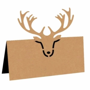 Brown kraft paper Christmas deer place card with laser-cut antlers for holiday table decor